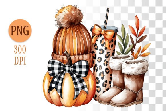 Download Autumn Pumpkin Boots Watercolor Clipart - Premium Bundle